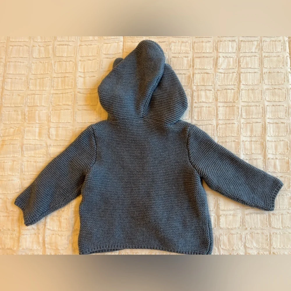 Baby Gap Knit Button Down Sweater w/ Hood & Accent Ears Toddler Size 6-12 Month